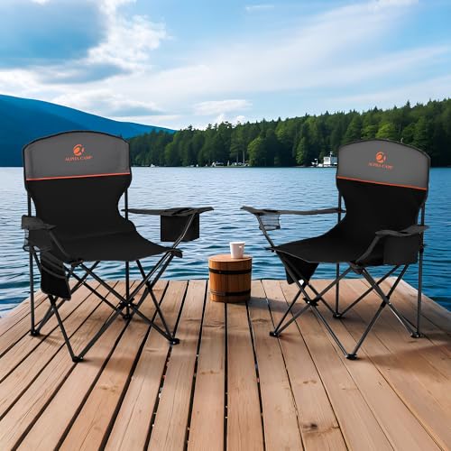 ALPHA CAMP Camping Chair 2 Pack Portable Chair with 3-Can Cooler Folding Chair with Side Pocket and Cup Holder の商品画像 1