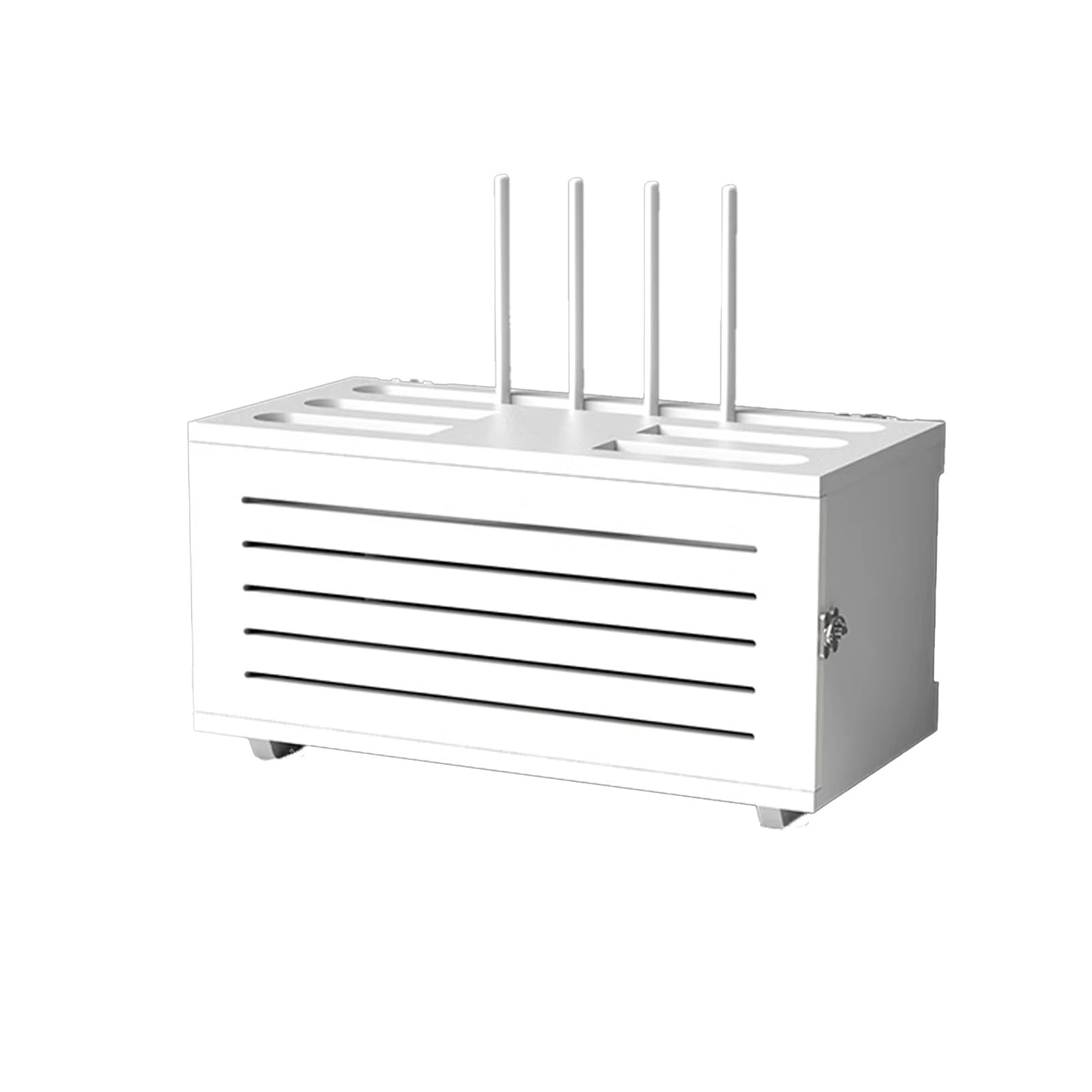 Wooden WiFi Router Storage Box Cable Management Hider Home Media Storage Cabinet Rack Organized Power Strip for Living Room, Office, Bedroom(White)