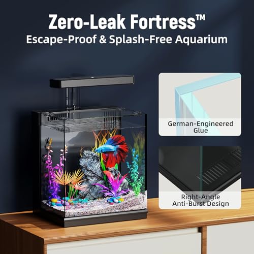 Image of AQUASMITH Betta Fish Tank, 2 Gallon All-in-One Aquarium Kit with Filtration & LED Light, Self-Cleaning Aquarium for Beginners, Kids, Gifts for Men，Teen Boys