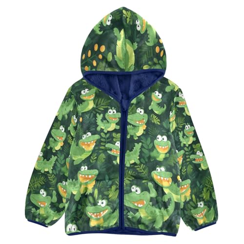 Cute Crocodile Pattern Print Toddler Fleece Jacket Girl Boys Hooded Fleece Jacket Coat Warm Outwear Zip-up 3-10T