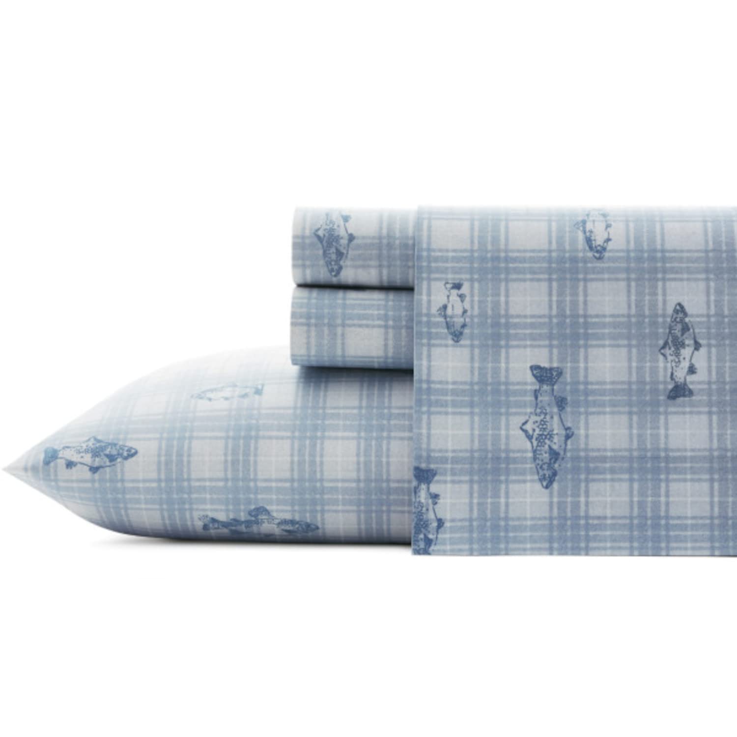 Eddie Bauer - Sábanas Queen, Juego de Ropa de Cama de percal de algodón, decoración del hogar nítida y Fresca (Methow Plaid Blue, Queen)