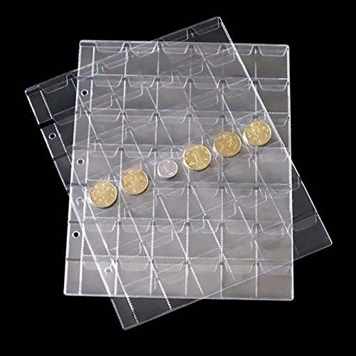 Epaler 5 Sheet 42 Pockets Plastic Coin Holders Storage Collection Money Album Case Stamp Currency Protector Insert Page Sheets Holder