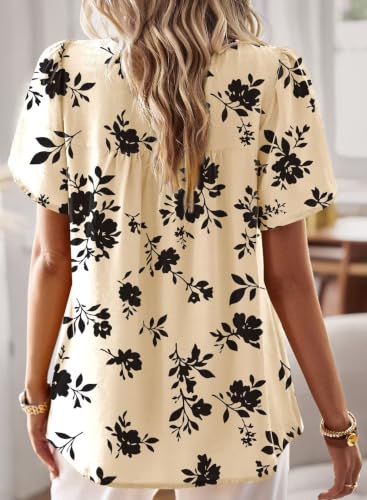 Image of Falechay Womens Summer Tops Flowy Boho Shirts Dressy Casual Short Sleeve | Crewneck Loose Fit Blouses, Hide Belly Fat, Lace Hem Ladies Tunic, Babydoll Crochet Clothes, Swiss Dot, Work, Vintage, XS-6XL