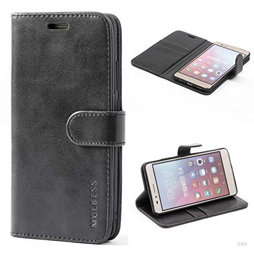 Mulbess Cover per Honor 5X, Custodia Pelle con Magnetica per Huawei Honor 5X [Vinatge Case], Nero