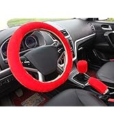 ZYNQACC Fluffy Steering Wheel Cover Set,3pcs Warm Plush Fuzzy Steering Wheel Cover Handbrake Cove...