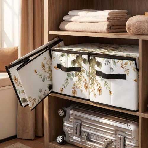 Image of Stackable Storage Bins with Lids,Closet Organizers Fabric Box for Home and Office,Blanket Clothes Organizers,Under Bed Storage Containers 3 Pack