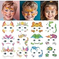 Leesgel Face Glitter Tattoos for Kids, 24 Sheets Temporary Tattoo Stickers for Halloween Face Painting Make up Accessories, Birthday Party Bag Fillers Supplies Halloween Mask Decorations