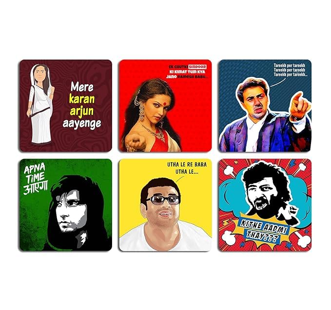 Funny Bollywood Dialogues/Coffee Mug/Cup Coaster, MDF Wood Material for Dining Table/Office/Home/Kitchen - Set of 6 - Size : 10cm x 10cm-picture-21