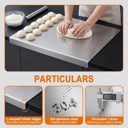 Tabla de Cortar de Acero Inoxidable 304, con Borde Elevado y Ranura para Jugos, para Preparación Diaria de Alimentos (40 cm x 30 cm) miniatura 6