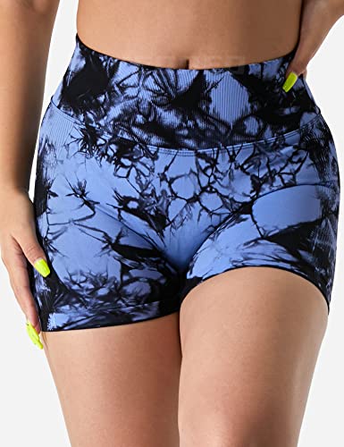 Yeoreo Professional Tie Dye Seamless Biker Shorts For Women 3.6" Booty Scrunch Workout Shorts High Waisted Gym Yoga Shorts Dark Blue S #TOP2