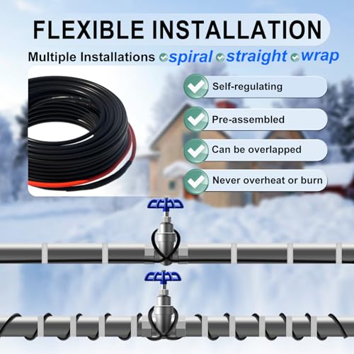 HEATIT 8PLSR Intelligent Commercial Grade Self-Regulating Heat Cable, Frost Protection for Water Pipes and Snow Melting on Roofs,80 Ft Cable, 120V, 8 Watts/Ft by HEATIT - Image 6
