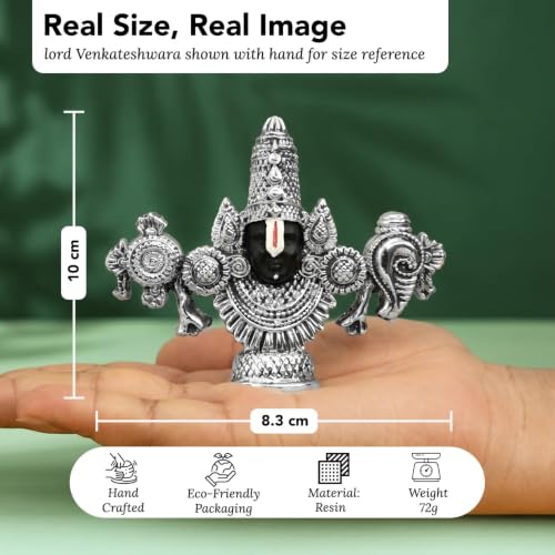 Image of Ekhasa 999 Silver Plated Tirupati Balaji Venkateshwara Idol with Luxury Velvet Gift Box | Perumal Statue for Home & Religious Decor | Housewarming, Wedding, Griha Pravesh, Diwali & Festive Gifting