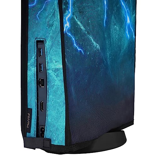 Image of PlayVital Dust Cover for PS5, Waterproof Console Cover, Soft Nylon, Compatible with Digital & Disc Edition - Green Storm Thunder