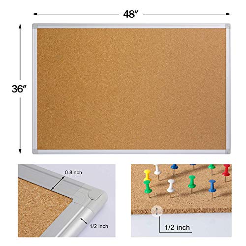 Cork Board Bulletin Board 36 x 48, Silver Aluminium Framed 4x3 Corkboard, Office Board for Wall Cork, Large Wall Mounted Notice Pin Board image 1