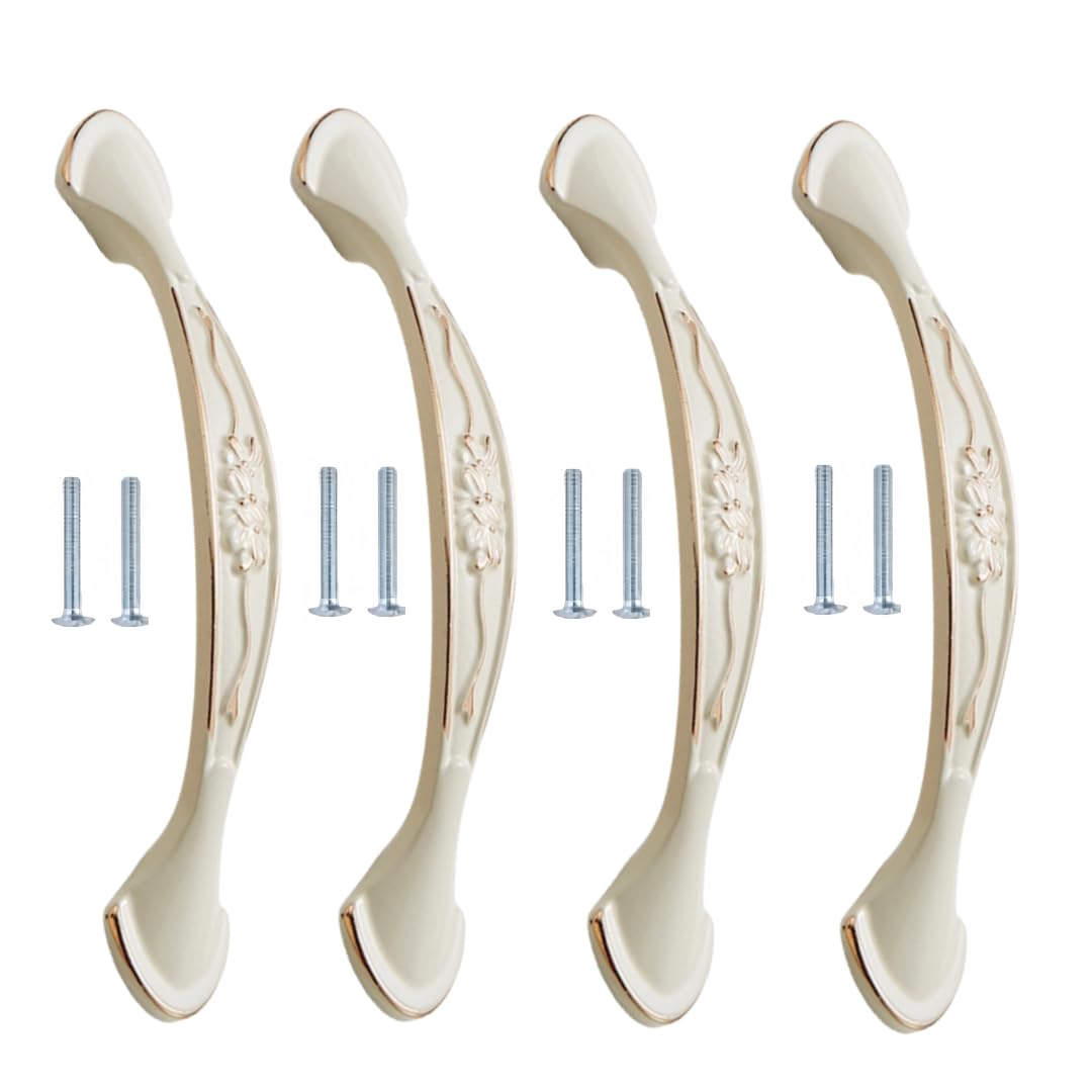 NLQCSXWEP Zinc Alloy Cabinet Bow Handle, Zinc Alloy Cabinet Handles Pack of 4 Multicolor 128mm/96mm(96mm Ivory White)