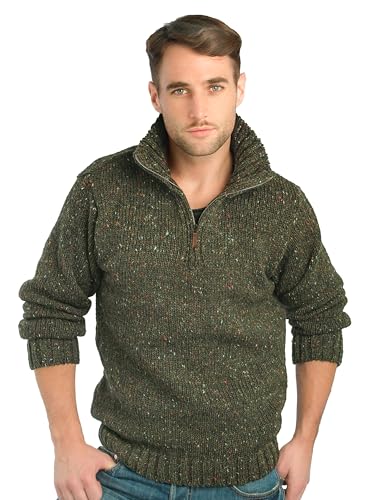 Image of Aran Crafts Men's Irish Cable Knitted Wool Half Zip Sweater (Z2040-LARGE-GRE) Forest Green
