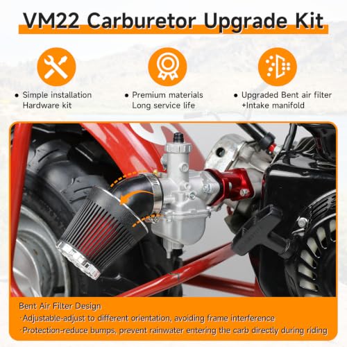 Image of FVRITO VM22 Carburetor Kit Compatible with Predator 212cc 196cc 224cc Coleman CT200U CT200U-EX BT200X Baja MB200 Mini Bike KT196 Go Kart GX160 GX200 Clone Engine Parts with Air Filter Intake Manifold