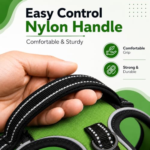 Image of Dog Harness for Medium Dogs | No Pull, Adjustable, Reflective, Harness Leash Combo for 14-23Kg Pets (Green, Medium)