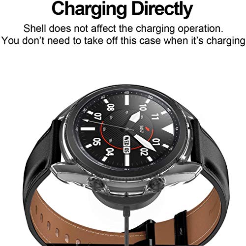 2 Pack Case for Samsung Galaxy Watch 3 45mm, Haojavo Hard PC Protector Slim Shock-Proof Cover All-Around Protective Bumper Shell for Samsung Galaxy Watch 3 45mm Smartwatch Bands Accessories