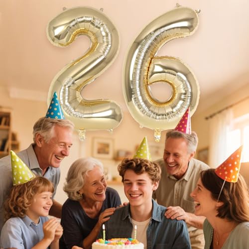 Image of Champagne Gold Large Number 26 Balloon, 40 Inch Light Gold Foil Helium Number Balloons, Giant Mylar Number 26 Balloons for 26 Years Old Birthday Party Anniversary Decorations (Champagne Gold 26)