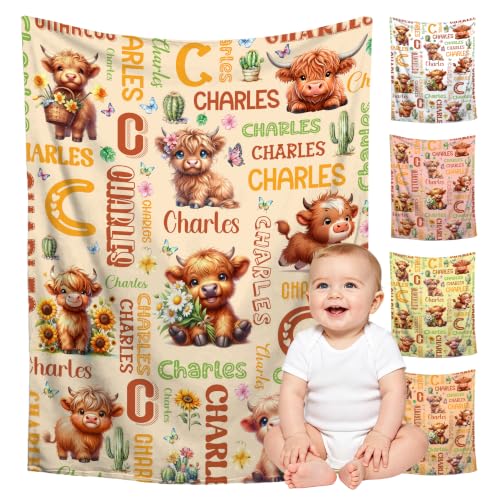 Image of Custom Highland Cow Blanket for Boys Girls,Ultra Soft Personalized Gifts Baby Blanket,Customized Throw for Toddlers Newborn Stroller Crib,30 inchx40 inch