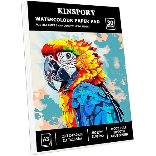 KINSPORY Aquarellpapier A3 mit 30 Blatt - 300gsm Aquarellblock,...