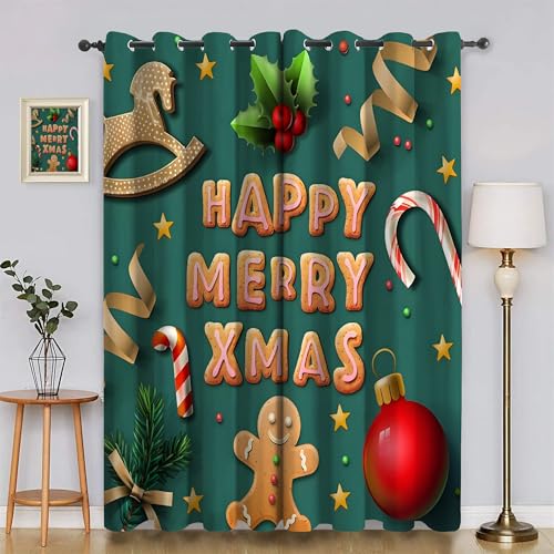 Genérico Cortinas Decorativas Hojas de Acebo Navideño - Opacas Térmicas 2 Piezas 140x160cm, Aislantes Frío/Calor para Salón y Dormitorio con Anillas AR238
