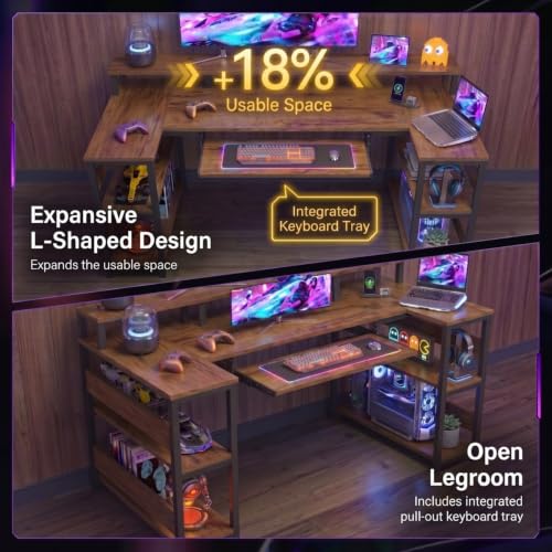 Image of Deskio Gamz Desk, Computer Table for Home Pc, Office Table for Home, Gaming Worktable | with Book Shelf + Monitor Riser, Forest Wood, Metal (160 Cm x 60 Cm x 75 Cm) | DIY