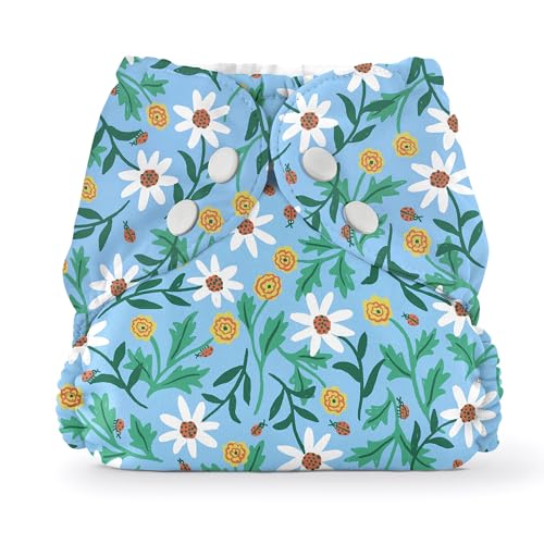 Image of Esembly Cloth Diaper Cover - Reusable Swim Diaper, Waterproof, Breathable - Adjustable Outer Layer Over Absorbent Inner for Blowout Protection - Dancing Daisies, Size 1 (7-17lbs)