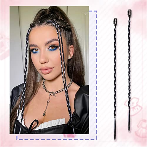 2Pcs Bangs Hair Clip In Extensions And 3Pairs 17.7 Inches（45Cm）Braid Extension Wigs With Color, Sweet Cool Girl's Boxer Braid #TOP6