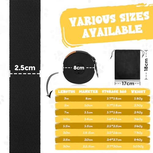 Schleppleine für Hunde, 3m 5m 7m 10m 15m 20m 25m 30m Schleppleine mit Robusterem Karabiner, Hundeleine für Große bis Kleine Hunde, Laufleine für Spaziergang, Übungsleine, Reißfeste Trainingsleine