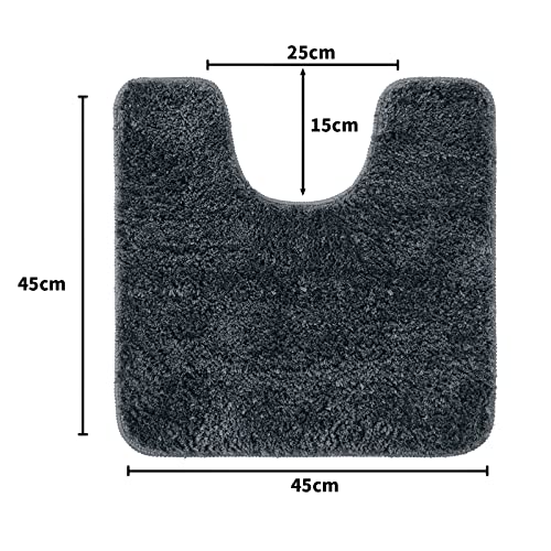 MIULEE Absorbent WC Toilet Rug Non Slip U Shape Bath Mat with High Hydroscopicity Rugs Super Soft Cozy and Shaggy Microfiber Rug Carpet for Bathroom 45x45 cm Dark Gray - Image 3