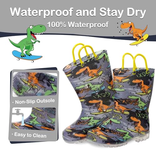 Toddler Kids Rain Boots Boys Girls Light Up Waterproof Boot with Handles4