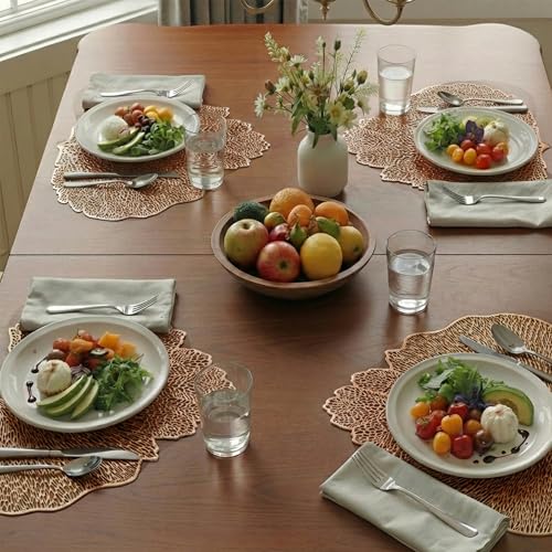 Image of Kuber Industries Leather Table Mats Set of 6 | Washable Placemat /Dining Table Mat for Wedding and Family Functions | Patta Design - Copper
