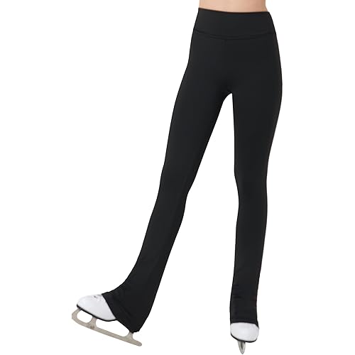 Girls Figure Skating Pants Soft Stretch High Waisted Practice Ice Skating Leggings for Kids Teen Workout Training
