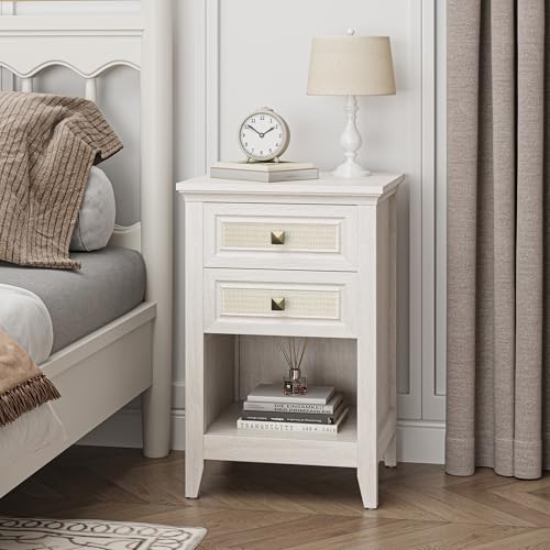 RoyalCraft White Rattan Nightstand with...