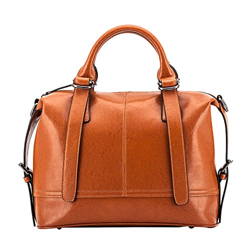 Ladies Soft Leather Purses and Handbags Hobo Shoulder Handbags Tote Bag with Zipper for Women (Brown)