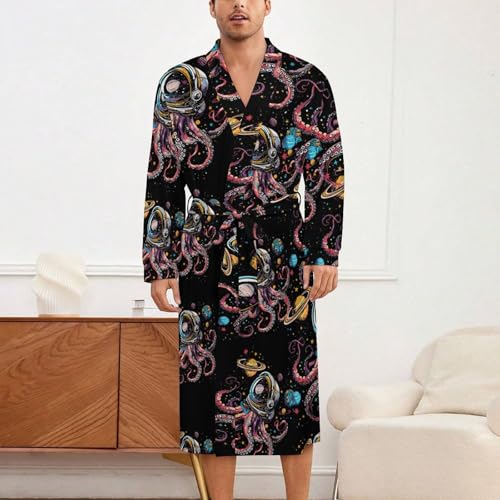 Octopus Astronaut Soft Robe Long Sleeve Bathrobes V Neck Sleepwear Spa Robes with Belt Men Woman2