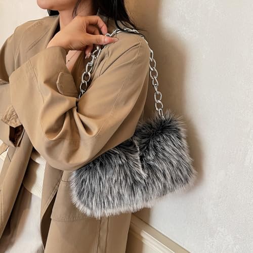 Bolso tote de felpa para mujer con cadena miniatura 4