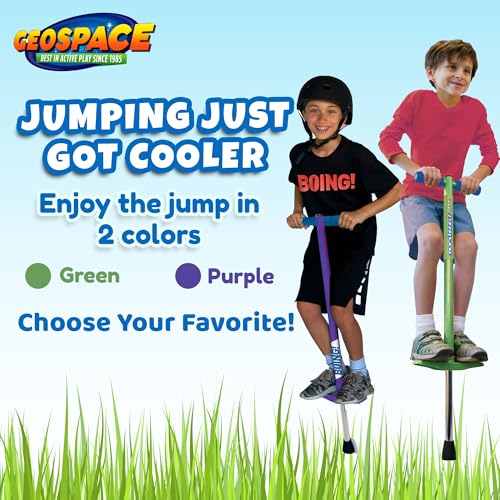 Geospace Jumparoo BOING! JR. Steel POGO STICK by Air Kicks, Small for Kids 50 to 90 Lbs - Active Play Outdoor Fun that Promotes Exercise & Balance Skills (Green)