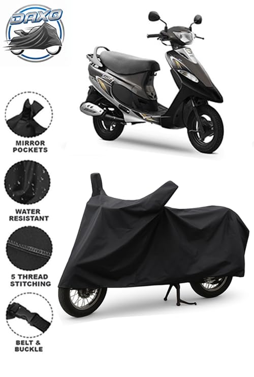 Image of Daxo Waterproof Scooty Cover for TVS Pep Plus | All Weather Protection from Rain, Dust, UV Rays & Scratches with Mirror Pockets & Buckle Belt | Pep Plus Scooty Cover