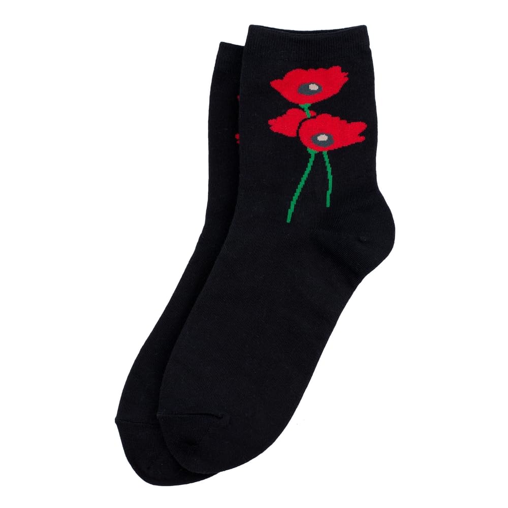 JOE COOL Unisex Cotton & Spandex Novelty Socks with Poppies Design in Multicolour