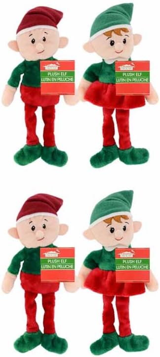 Christmas House 4 Pack Plush Elves, 9 Inch