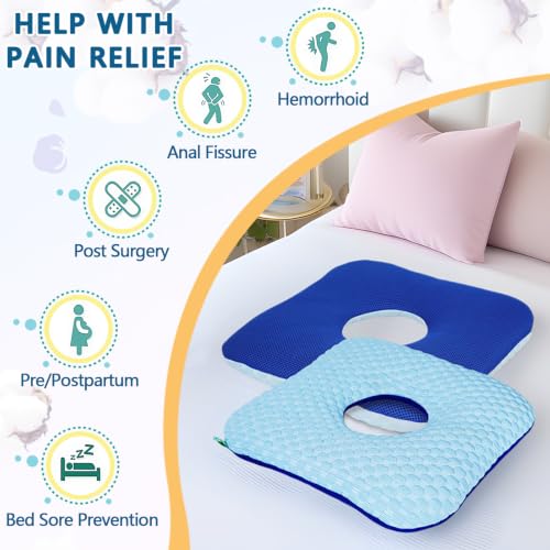 Image of Anti-Bedsore Cushion, Donut Pillows, Pressure Ulcer Cushions, Pillow Tailbone Pain Relief Mat, Soft Pad of Bed Sores for Seniors,Post-Surgery,Pregnant,Hemorrhoids(Blue Pack of 1)