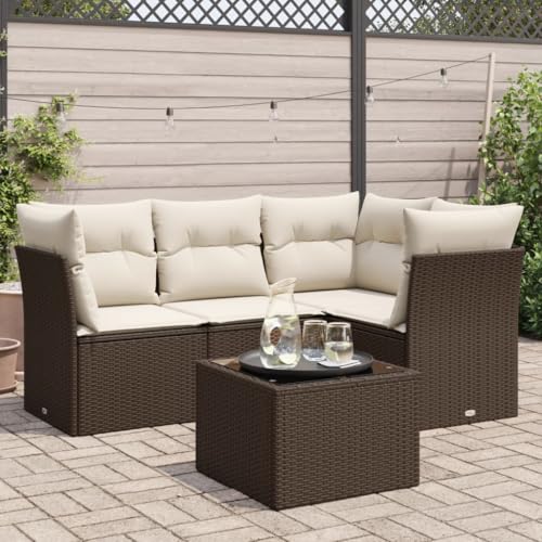 Vetnasa Set Comedor de jardín 5 Piezas y Cojines ratán sintético marrón Mobiliario, Muebles de jardín, Conjuntos de jardín Marrón 42,8 KG