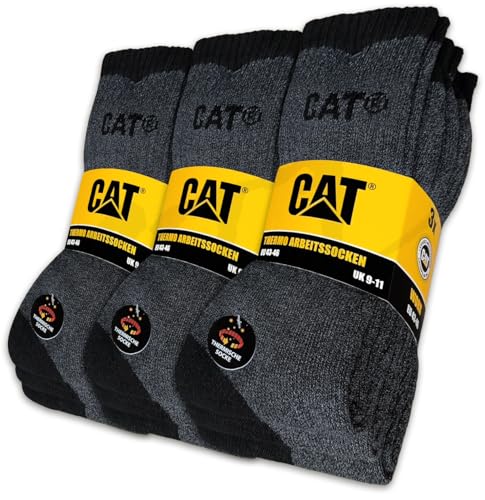 CAT Calcetines térmicos CATERPILLAR 9 pares de calcetines de trabajo Calcetines térmicos de invierno talla 39-50, 9 Pares Negro/Gris, 47-50 EU