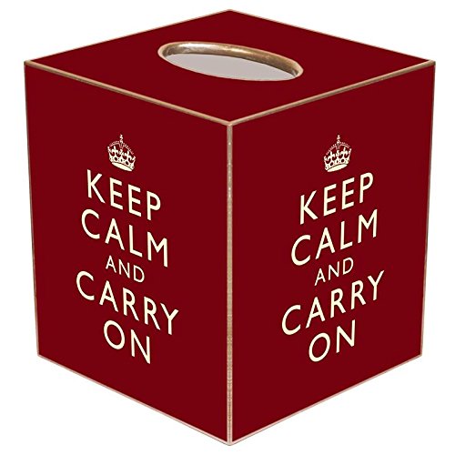Red Keep Calm and Carry On Paper Mache Tissue Box Cover