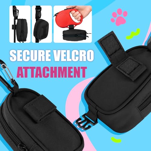 Image of Dog Poop Bag Holder, Hands Free Cute Dog Poop Bag Dispenser for Leash with Big Opening Pet Waste Bag Holder Zippered Pouch with Carabiner Hook Waterproof Pet Poop Bag Holder Black