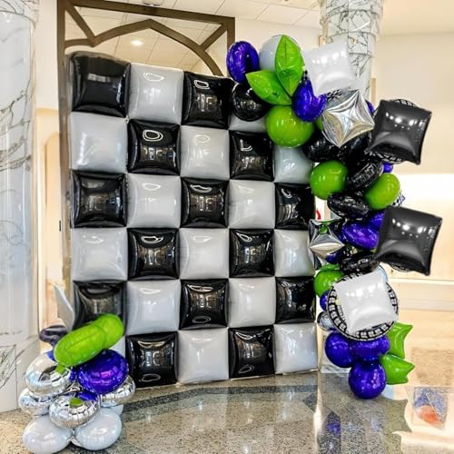 Image of Black and Pearl White Double Sided Square Foil Balloons Wall,19 Inches Chrome Foil Balloons Tunnel Arch Kit for Bachelorette,Anniversary,Wedding,Birthday Party Background Decoration