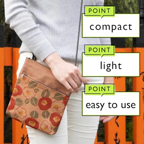 Crearekiki Made in Japan Shoulder Bag for Women Lightweight Persimmon Shibu Dyed 2 Zipper Pochette Birthday Present KS-111us3